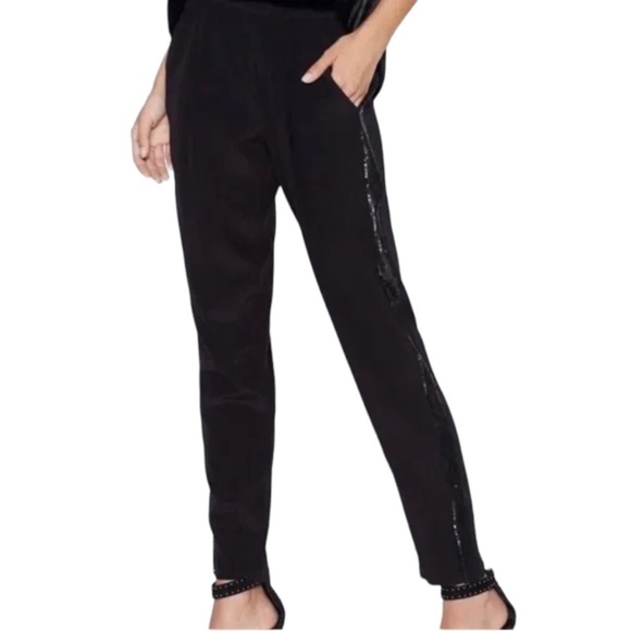 NWT $300 Joie Lillia Silk Sequin Tapered Trousers Pants in Caviar - Picture 3 of 8